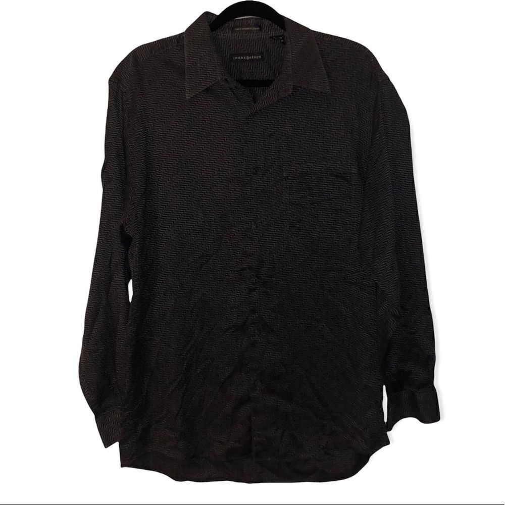 Jhane Barnes Navy Blue Subtle Printed Button Down Shirt